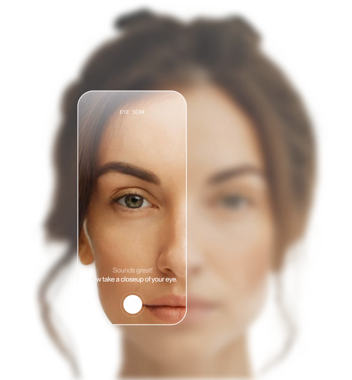 The app over a face, asking for a close-up of the eye