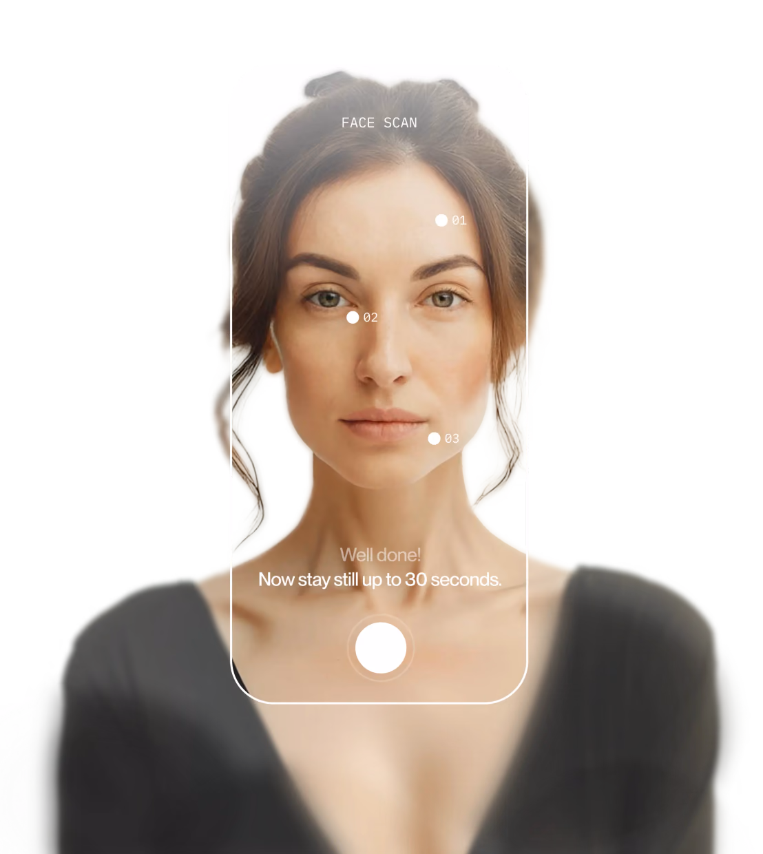 The app filming a face, asking to stay still for up to 30 seconds