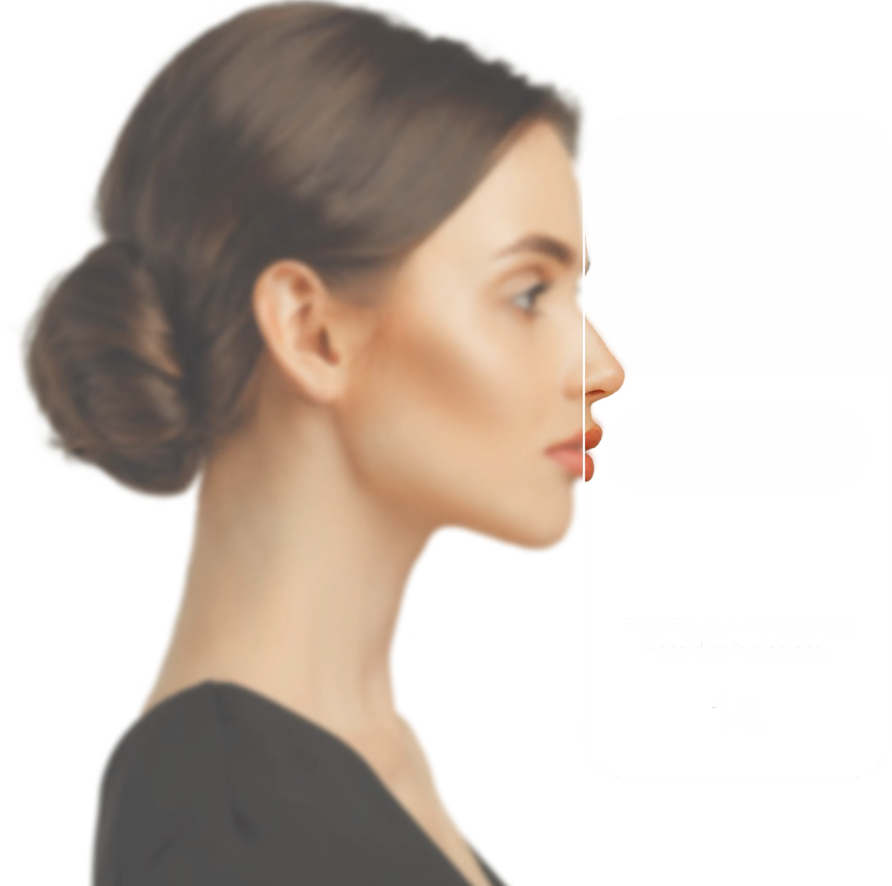 A woman in profile beside the app, recording her voice as she describes her day