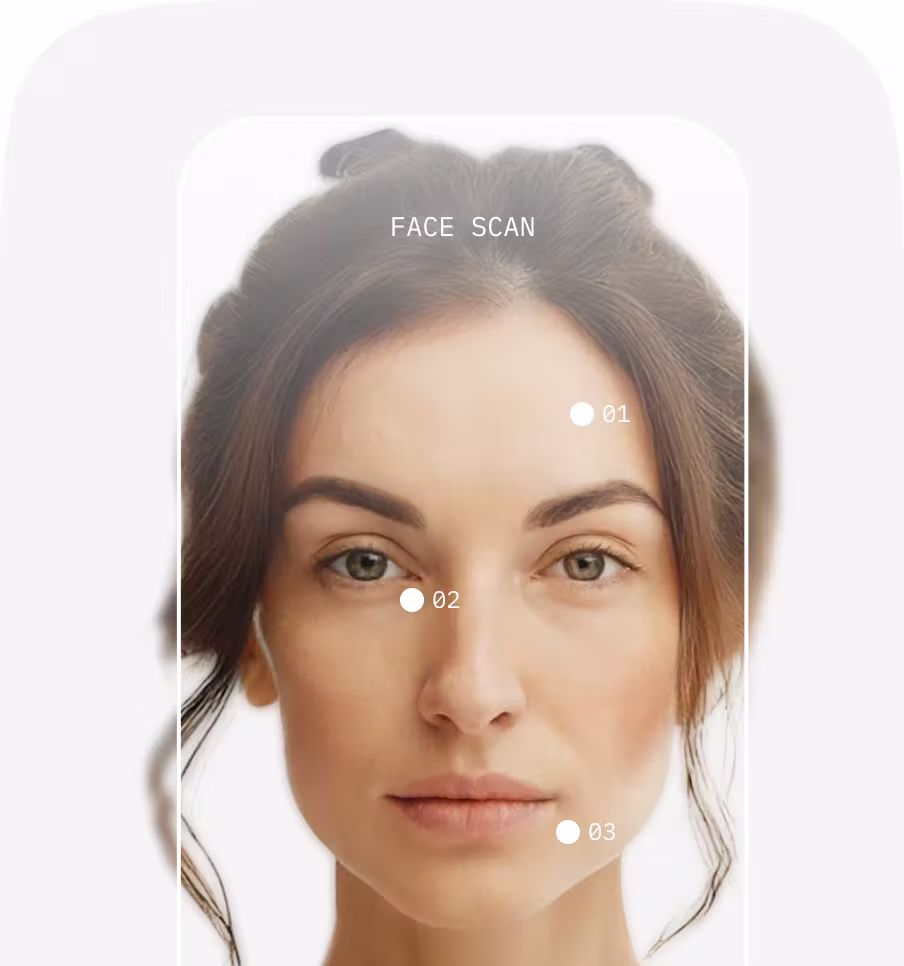 The app's face scan, marking points on a face